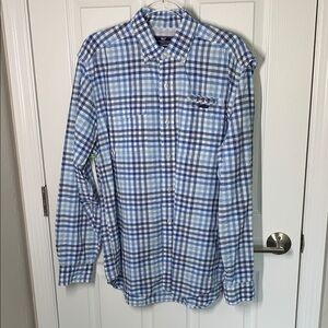 Vineyard Vines Harbor Shirt in blue gingham print size medium
